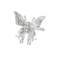 Cubic Zirconia Micro Pave Brass Ring Butterfly platinum color plated Adjustable & micro pave cubic zirconia & for woman Sold By PC