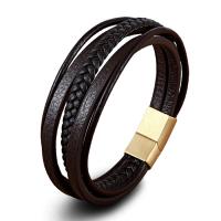 PU Leather Bracelet, with 304 Stainless Steel, Vacuum Ion Plating, multilayer & dyed & different length for choice & for man, more colors for choice, Sold By PC