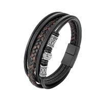 PU Leather Cord Bracelets, with 304 Stainless Steel, polished, dyed & Unisex, black, Length:Approx 8.46 Inch, Sold By PC