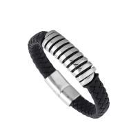 cuir PU bracelet, avec Acier inoxydable 304, teints & pour homme, plus de couleurs à choisir, Vendu par PC