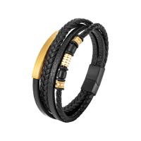 PU Leather Bracelet with 304 Stainless Steel Vacuum Ion Plating multilayer & dyed & for man Length Approx 8.46 Inch Sold By PC