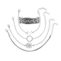 Tibetan Style Bracelet, with 1.96 inch extender chain, platinum color plated, 5 pieces & for woman, 17.5cm,17cm,19cm,18.5cm, Sold By Set
