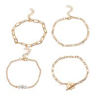 Messing-Armbänder, Zinklegierung, mit Kunststoff Perlen, mit Verlängerungskettchen von 1.77 inch, goldfarben plattiert, 4 Stück & für Frau, 20.3cm,21.3cm,19.7cm,20.8cm, verkauft von setzen
