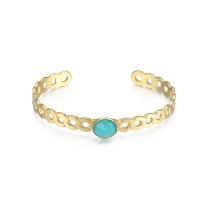 304 Stainless Steel Cuff Bangle with turquoise Vacuum Ion Plating Adjustable & for woman & hollow Sold By PC