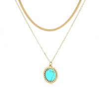 Multi Layer Necklace 304 Stainless Steel with turquoise Vacuum Ion Plating for woman & multi-strand golden Length Approx 15.75 Inch Sold By PC