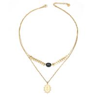Multi Layer Necklace 304 Stainless Steel with Gemstone with 1.96 inch extender chain Vacuum Ion Plating for woman & multi-strand Length Approx 16.53 Inch Sold By PC