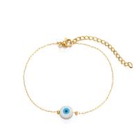 Evil Eye Jewelry Bracelet, 304 Stainless Steel, with Shell, with 1.96 inch extender chain, Vacuum Ion Plating, for woman & enamel, golden, Length:Approx 6.3 Inch, Sold By PC