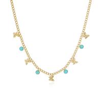 Stainless Steel Jewelry Necklace, 304 Stainless Steel, with turquoise, with 1.18 inch extender chain, Vacuum Ion Plating, for woman, golden, Length:Approx 15.75 Inch, Sold By PC