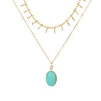 Mode-Multi-Layer-Halskette, 304 Edelstahl, mit Türkis, mit Verlängerungskettchen von 1.96 inch, für Frau & Multi-Strang, goldfarben, Länge:ca. 16.14 ZollInch, verkauft von PC