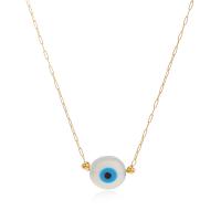 Evil Eye Jewelry Necklace, 304 Stainless Steel, with Shell, with 1.96 inch extender chain, Vacuum Ion Plating, for woman & enamel, golden, Length:Approx 15.15 Inch, Sold By PC