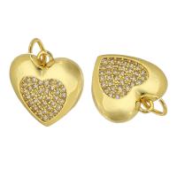 Cubique Pendentif en laiton zircon pavent, coeur, Placage de couleur d'or, bijoux de mode & DIY & pavé de micro zircon & pour femme, doré, 13x13x2mm, Trou:Environ 3.5mm, 10PC/lot, Vendu par lot