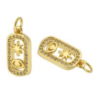 Cubique Pendentif en laiton zircon pavent, Placage de couleur d'or, bijoux de mode & DIY & pavé de micro zircon & pour femme, doré, 8x15x2mm, Trou:Environ 3.5mm, 10PC/lot, Vendu par lot