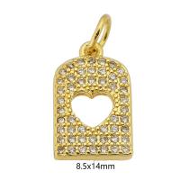 Cubic Zirconia Micro Pave Brass Pendant, gold color plated, fashion jewelry & DIY & micro pave cubic zirconia & for woman, golden, 8.50x14x2mm, Hole:Approx 3mm, 10PCs/Lot, Sold By Lot