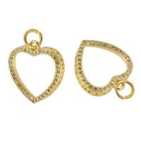 Cubic Zirconia Micro Pave Brass Pendant, Heart, gold color plated, fashion jewelry & DIY & micro pave cubic zirconia & for woman, golden, 15x17x3mm, Hole:Approx 3mm, 10PCs/Lot, Sold By Lot