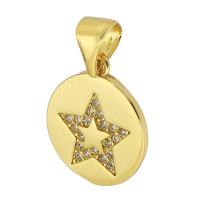 Cubic Zirconia Micro Pave Brass Pendant, Round, gold color plated, fashion jewelry & DIY & micro pave cubic zirconia & for woman, golden, 12x14x1.50mm, Hole:Approx 3mm, 10PCs/Lot, Sold By Lot