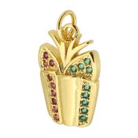 Cubic Zirconia Micro Pave Brass Pendant, gold color plated, fashion jewelry & DIY & micro pave cubic zirconia & for woman, two different colored, 11x17x3mm, Hole:Approx 3mm, 10PCs/Lot, Sold By Lot