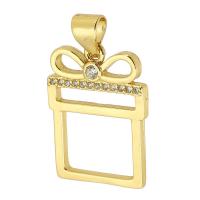 Cubic Zirconia Micro Pave Brass Pendant, gift shape, gold color plated, fashion jewelry & DIY & micro pave cubic zirconia & for woman, golden, 15x20x2mm, Hole:Approx 3mm, 10PCs/Lot, Sold By Lot