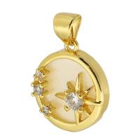 Cubic Zirconia Micro Pave Brass Pendant, with Acrylic, Round, gold color plated, fashion jewelry & DIY & micro pave cubic zirconia & for woman, golden, 15.50x27x2mm, Hole:Approx 4mm, 10PCs/Lot, Sold By Lot