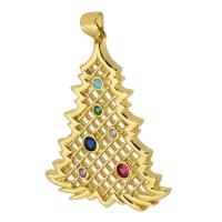 Messing spacer perler, Juletræ, guldfarve belagt, Juledesign & mode smykker & du kan DIY & Micro Pave cubic zirconia & for kvinde, flerfarvede, 29x36x2mm, Hole:Ca. 3.5mm, 10pc'er/Lot, Solgt af Lot
