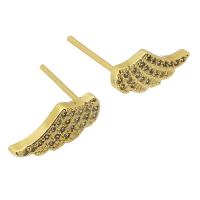 Cubic Zirconia Micro Pave Brass Earring, gold color plated, fashion jewelry & micro pave cubic zirconia & for woman, golden, 13x6x14mm, 10Pairs/Lot, Sold By Lot