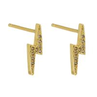 Cubic Zirconia Micro Pave Brass Earring Lightning Symbol gold color plated fashion jewelry & micro pave cubic zirconia & for woman golden Sold By Lot