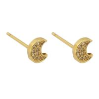 Cubic Zirconia Micro Pave Brass Earring, Moon, gold color plated, fashion jewelry & micro pave cubic zirconia & for woman, golden, 5x6x13mm, 10Pairs/Lot, Sold By Lot
