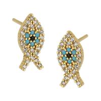 Cubic Zirconia Micro Pave Brass Earring Fish gold color plated fashion jewelry & micro pave cubic zirconia & for woman two different colored Sold By Lot