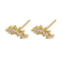 Cubic Zirconia Micro Pave Brass Earring, gold color plated, fashion jewelry & micro pave cubic zirconia & for woman, golden, 11x5x14mm, 10Pairs/Lot, Sold By Lot