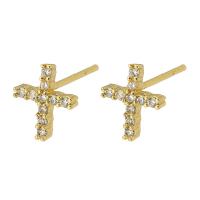 Cubic Zirconia Micro Pave Brass Earring Cross gold color plated fashion jewelry & micro pave cubic zirconia & for woman golden Sold By Lot