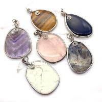Gemstone Pendants Jewelry Natural Stone with Brass irregular silver color plated & Unisex 38x71- Sold By PC