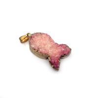 Ice Quartz Agate Pendant with Brass Fish gold color plated Unisex Sold By PC