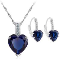 Cubic Zirconia Micro Pave Brass Jewelry Sets earring & necklace with Cubic Zirconia Heart platinum color plated 2 pieces & for woman & faceted nickel lead & cadmium free 10mm Length Approx 45 cm Sold By Set