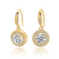 Cubic Zirconia Micro Pave Brass Earring with Cubic Zirconia Round plated for woman & faceted nickel lead & cadmium free Sold By Pair