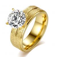 Titanium Steel Finger Ring with Cubic Zirconia Round Galvanic plating Unisex & faceted golden Sold By PC