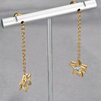 Stainless Steel Drop Earring 304 Stainless Steel with Cubic Zirconia Star Galvanic plating for woman golden Sold By Pair