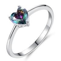 Cubic Zircon Brass Finger Ring with Cubic Zirconia Heart silver color plated & for woman & faceted nickel lead & cadmium free Sold By PC