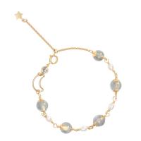 Freshwater Cultured Pearl Bracelet Brass with Moonstone & Freshwater Pearl real gold plated Adjustable & for woman mixed colors nickel lead & cadmium free Length Approx 13-17 cm Sold By PC