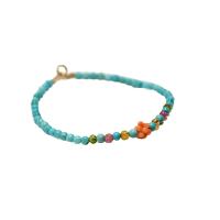 Gemstone Bracelets Brass with Natural Turquoise Round real gold plated for woman mixed colors nickel lead & cadmium free Length Approx 17.5 cm Sold By PC
