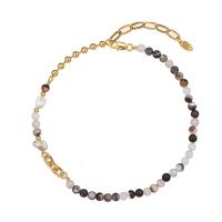 Natural Gemstone Necklace, Brass, with Gemstone, with 5cm extender chain, Round, real gold plated, for woman, mixed colors, nickel, lead & cadmium free, Length:Approx 37 cm, Sold By PC