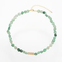 Natural Gemstone Necklace Brass with Green Aventurine with 5cm extender chain real gold plated for woman green nickel lead & cadmium free Length Approx 42 cm Sold By PC