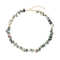 Natural Gemstone Necklace Natural Stone with Brass with 5cm extender chain real gold plated for woman mixed colors nickel lead & cadmium free Length Approx 37 cm Sold By PC
