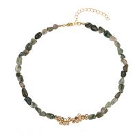 Natural Gemstone Necklace, Natural Stone, with Brass, with 5cm extender chain, real gold plated, for woman, green, nickel, lead & cadmium free, Length:Approx 38 cm, Sold By PC