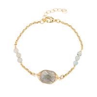 Gemstone Bracelets Natural Stone with Brass with 3cm extender chain real gold plated for woman mixed colors nickel lead & cadmium free Length Approx 16 cm Sold By PC