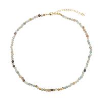 Natural Gemstone Necklace Natural Stone with Brass with 5cm extender chain real gold plated for woman mixed colors nickel lead & cadmium free Length Approx 40 cm Sold By PC