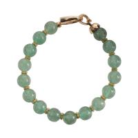 Quartz Bracelets, Strawberry Quartz, with Brass, Round, real gold plated, Unisex, green, Length:Approx 18.5 cm, Sold By PC