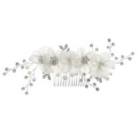 Decorative Hair Combs, Tibetan Style, with Lace & Plastic Pearl, Flower, silver color plated, wedding gift & for woman & with rhinestone, silver color, nickel, lead & cadmium free, 170x60mm, Sold By PC