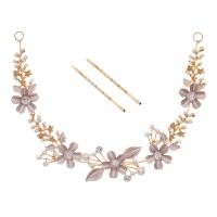 Zinc Alloy Headband with Plastic Pearl Flower gold color plated for woman & with rhinestone golden nickel lead & cadmium free Sold By PC