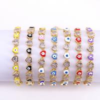 Evil Eye Jewelry Bracelet, Brass, Heart, 18K gold plated, micro pave cubic zirconia & for woman & enamel, more colors for choice, nickel, lead & cadmium free, Length:7.1 Inch, Sold By PC