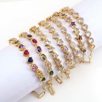 Cubic Zirconia Micro Pave Brass Bracelet, with 1.97 extender chain, 18K gold plated, different styles for choice & micro pave cubic zirconia & for woman, more colors for choice, nickel, lead & cadmium free, Length:7.1 Inch, Sold By PC