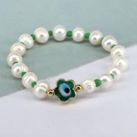 Evil Eye Jewelry Bracelet Freshwater Pearl with Lampwork & Brass gold color plated for woman Length 7.1 Inch Sold By PC